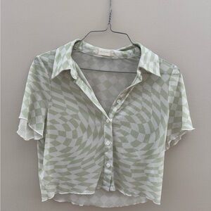 Sheer Green Checkered Crop Top